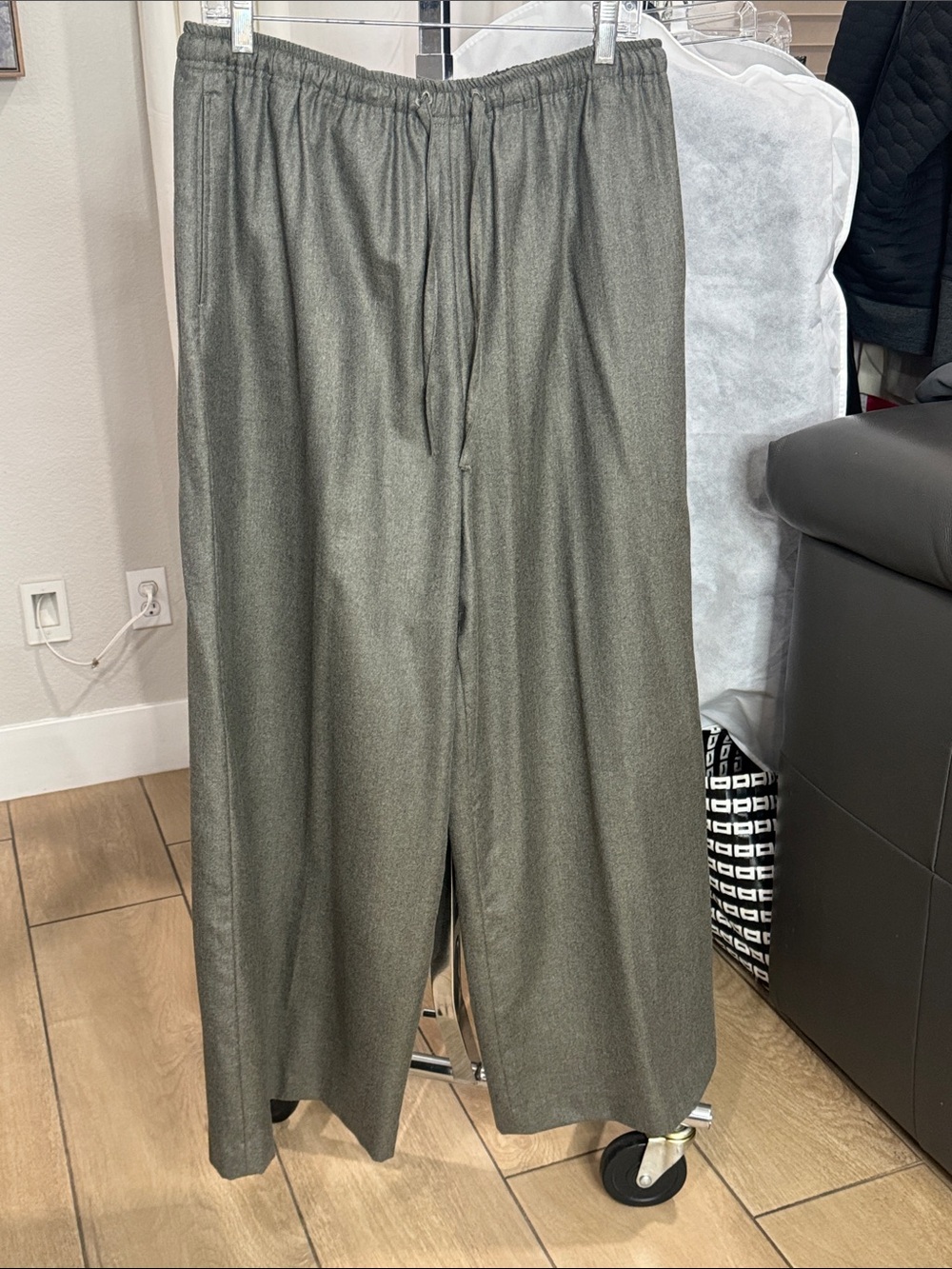 Eskandar Size 3 Cashmere Silk Wide Leg Pants Gray Made England Drawstring